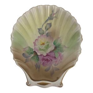Vntg. Lefton China Hand Painted Heritage 5-inch Scallop Shell Shape Dish / Tray